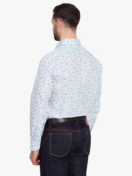 Simon Carter Sailing Watercolour Cotton Shirt, White/Multi - view 2, White Multi