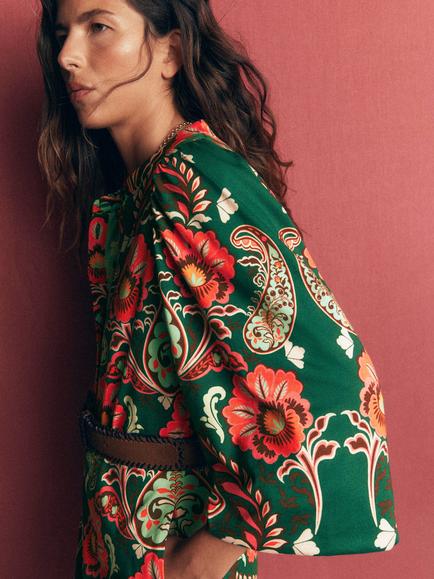 Boden Eli Seamed Floral Midi Dress containing TENCEL™ Modal, Hunter Green - view 2, Hunter Green