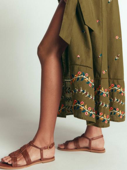Boden Embroidered Linen Blend Floral Shirt Dress, Green/Multi - view 2, Green/Multi