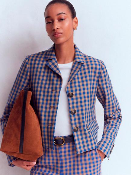 Boden Dartmouth Cotton Blend Blazer, Camel/Blue, Camel/Blue