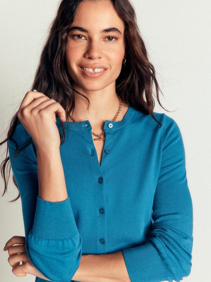 Boden Camilla Cotton Crew Neck Cardigan, Bright Blue
