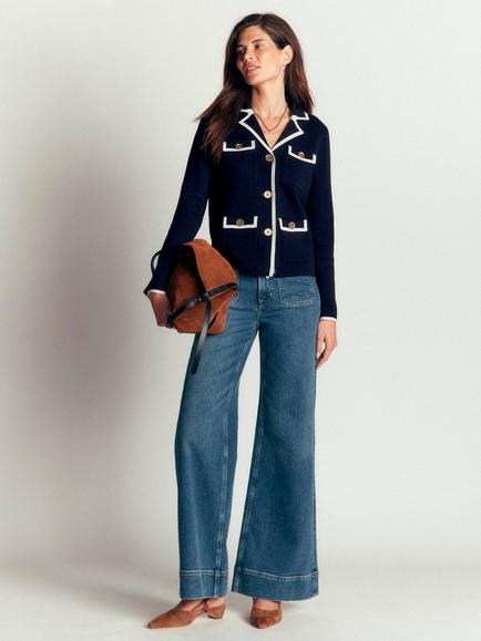 Boden Phoebe Wool Blend Collared Smart Cardigan, Navy, Navy