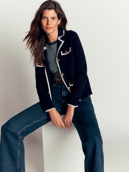 Boden Phoebe Wool Blend Collared Smart Cardigan, Navy - view 2, Navy