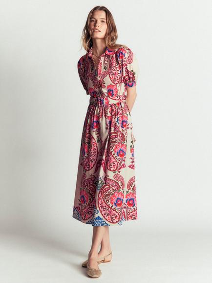 Boden Cotton Floral Print Belted Midi Dress, Multi, Multi