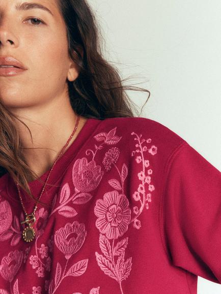 Boden Emi Cotton Embroidered Sweatshirt, Dark Pink - view 2, Dark Pink