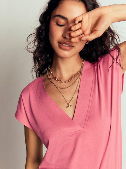 Boden Imi Supersoft Cotton Blend V-Neck T-Shirt, Pink Heather - view 2, Pink Heather