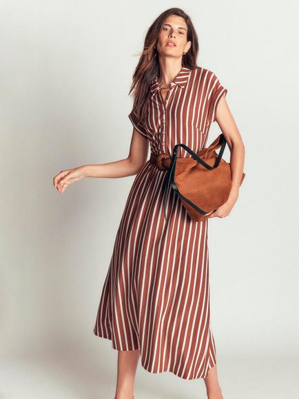 Boden Fae Jersey Midi Shirt Dress containing TENCEL™ Modal, Brown, Brown
