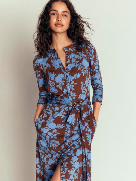 Boden Honor Floral Print Jersey Dress, Raw Umber - view 2, Raw Umber