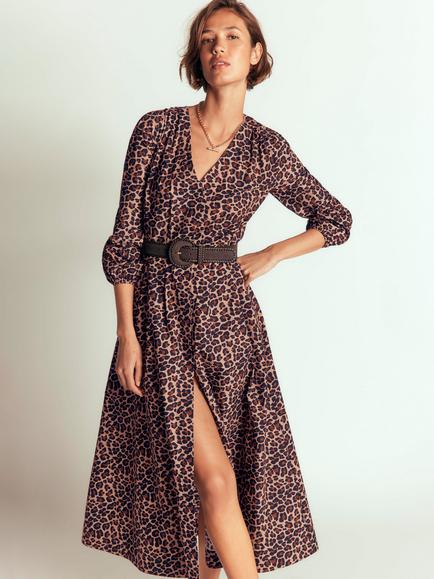 Boden Nicola Animal A-Line Midi Dress, Camel, Camel