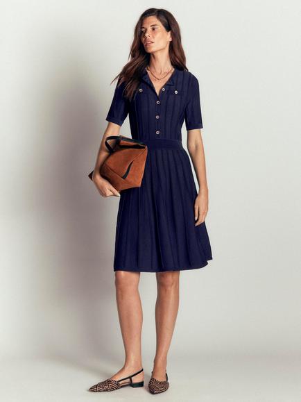 Boden Ottoman Stitch A-Line Knee Length Dress, Navy, Navy