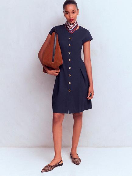 Boden Straight Knee Length Dress containing LENZING™ ECOVERO™ Viscose, Navy, Navy
