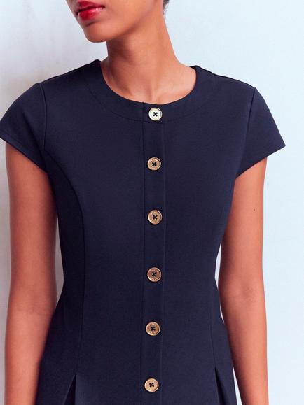 Boden Straight Knee Length Dress containing LENZING™ ECOVERO™ Viscose, Navy - view 2, Navy
