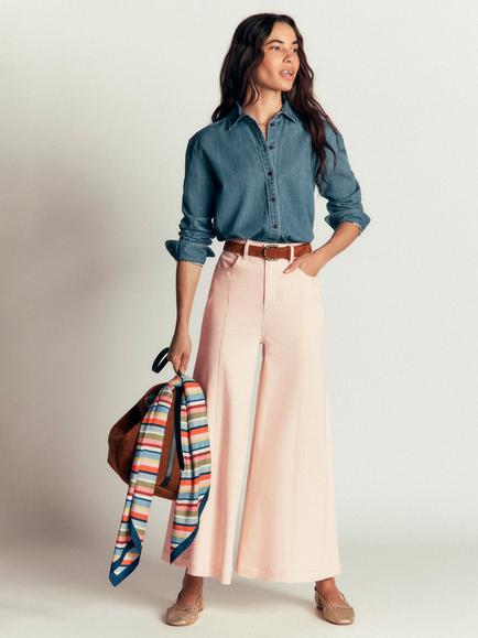 Boden Denim Wide Leg Culottes, Ecru, Ecru
