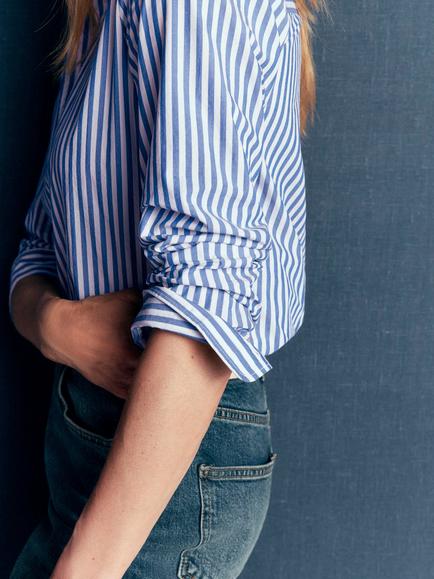 Boden Lottie Stripe Long Sleeve Top, Blue/Ivory - view 2, Blue/Ivory
