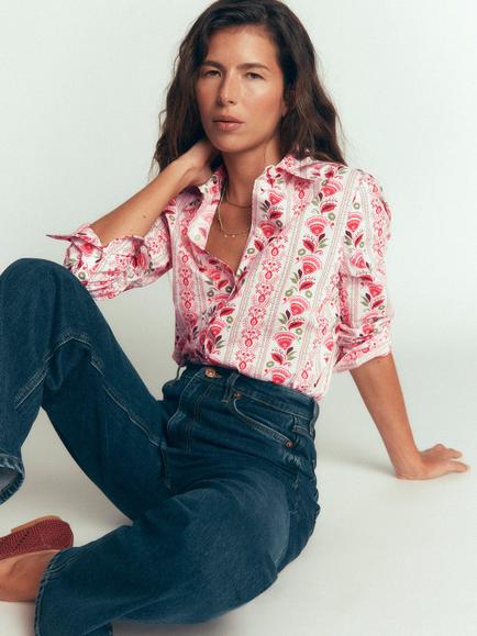 Boden Lottie Floral Long Sleeve Top, Ivory/Petal, Ivory/Petal