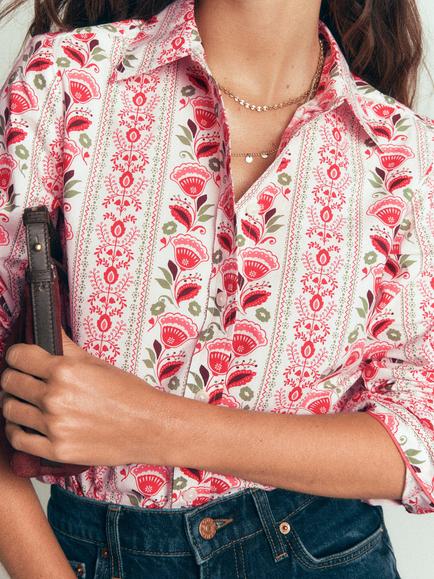 Boden Lottie Floral Long Sleeve Top, Ivory/Petal - view 2, Ivory/Petal