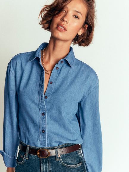Boden Sienna Denim Crop Top, Light Denim, Light Denim