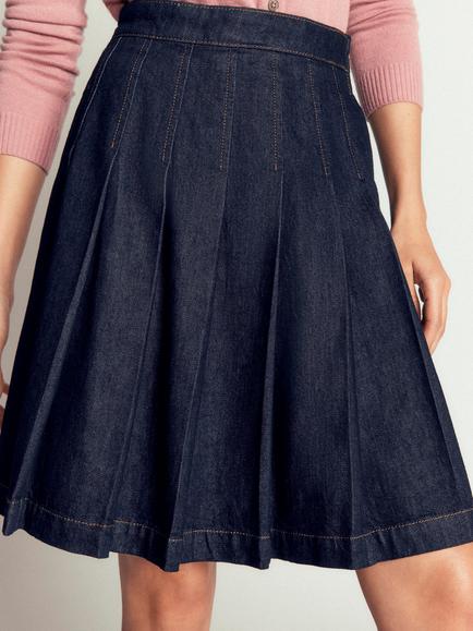 Boden Aya Demin Pleated Knee Length Skirt - view 2, Indigo