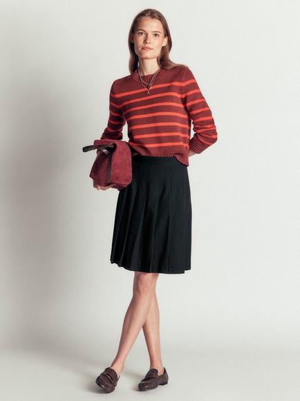 Boden Aya Ponte Pleated Knee Length Skirt containing LENZING™ ECOVERO™ Viscose, Black, Black