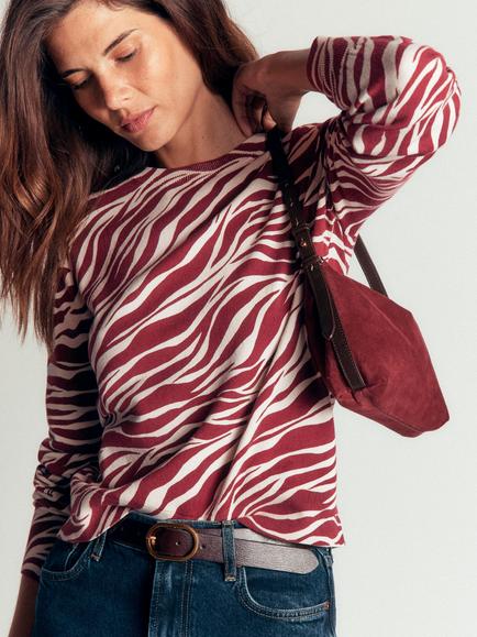Boden Camilla Cotton Rich Animal Crew Neck Jumper, Chestnut, Chestnut
