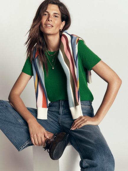 Boden Elsie Pure Cashmere Knitted T-Shirt - view 2, Fresh Green