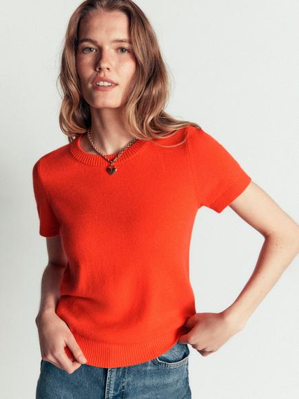 Boden Elsie Pure Cashmere Knitted T-Shirt, Orange Lily