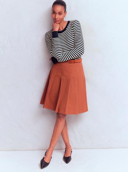 Boden Lena Cotton Stripe Crew Neck Jumper, Navy/Ivory, Navy/Ivory
