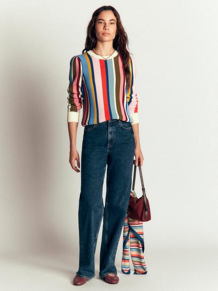 Boden Stitch Detail Cotton Stripe Jumper, Multi, Multi