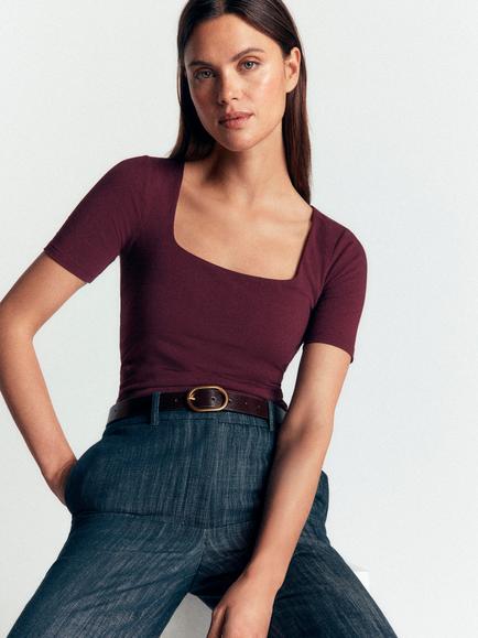 Boden Brooke Double Layer Square Neck T-Shirt, Dark Cherry, Dark Cherry