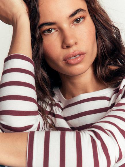 Boden Olivia Cotton Stripe Boat Neck T-Shirt, Ivory/Chocolate - view 2, Ivory/Chocolate