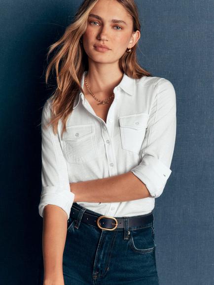 Boden Seam Detail Long Sleeve Top, White, White
