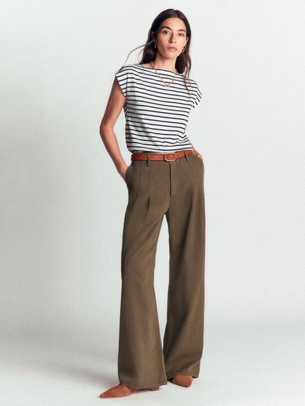Boden Supersoft Striped Slash Neck T-Shirt containing TENCEL™ Modal, Ivory/Navy, Ivory/Navy