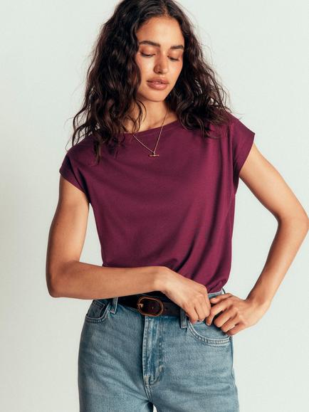 Boden Supersoft Slash Cotton Blend Boat Neck T-Shirt, Dark Cherry, Dark Cherry