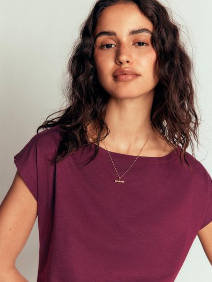 Boden Supersoft Slash Cotton Blend Boat Neck T-Shirt, Dark Cherry - view 2, Dark Cherry