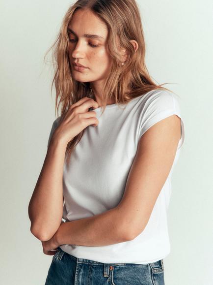 Boden Supersoft Slash Neck T-Shirt, White - view 2, White
