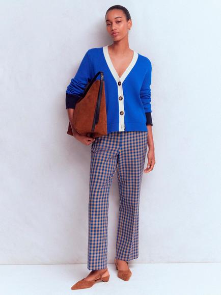 Boden Canonbury Cotton Blend Trousers, Camel/Blue, Camel/Blue
