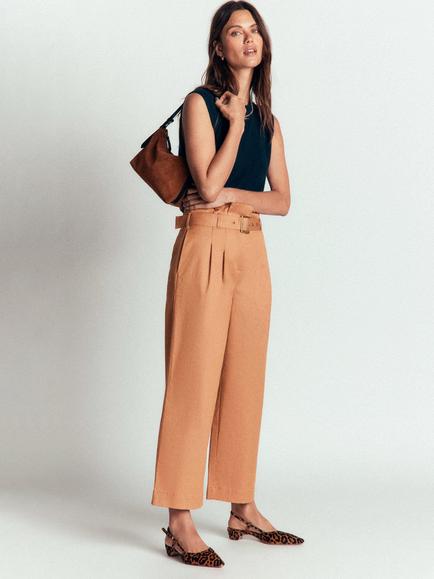 Boden Paper Bag Waist Straight Leg Trousers, Cappuccino, Cappuccino