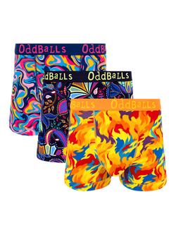 OddBalls Mixed Patterned Cotton Blend Boxers, Pack of 3, Multi, Multi