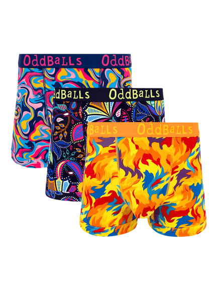 OddBalls Mixed Patterned Cotton Blend Boxers, Pack of 3, Multi, Multi