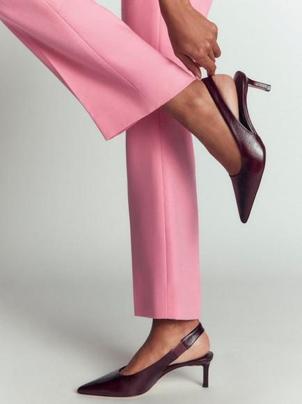 Boden Hope Leather Kitten Heel Slingback Sandals, Wine - view 2, Wine