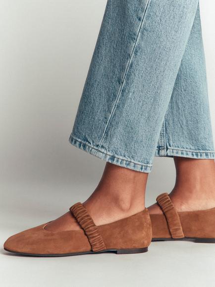 Boden Camilla Suede Ruched Ballerina Pumps, Brown - view 2, Brown