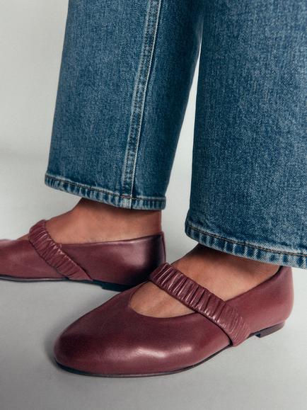 Boden Camilla Ruched Leather Ballerina Pumps, Oxblood - view 2, Oxblood