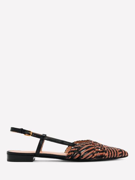 Boden Woven Leather Slingback Court Shoes, Black/Neutral, Black/Neutral