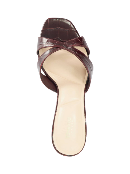 Dune London Mavina Cross Strap Leather Stiletto Heel Mule Sandals, Burgundy - view 2, Burgundy