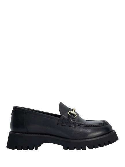 Dune London Grissinis Leather Chunky Snaffle Trim Loafers, Black, Black