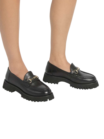 Dune London Grissinis Leather Chunky Snaffle Trim Loafers, Black - view 2, Black