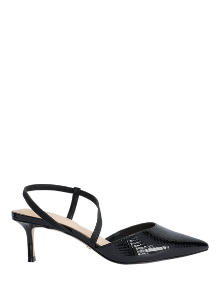 Dune London Charming Leather Cross Strap Open Court Shoes, Black, Black