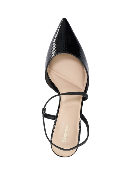 Dune London Charming Leather Cross Strap Open Court Shoes, Black - view 2, Black