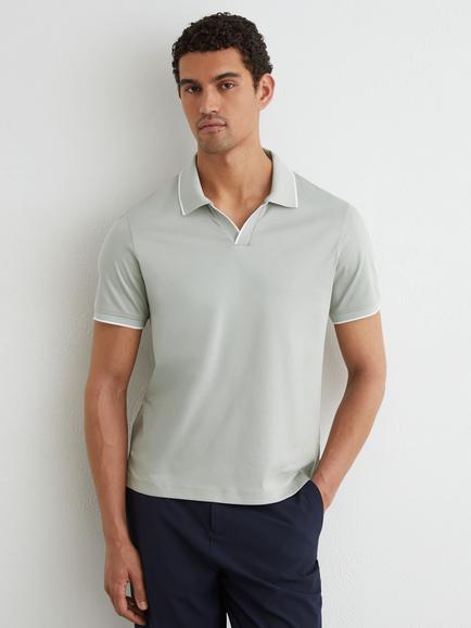 Reiss Nico Short Sleeve Polo Shirt, Light Sage Green