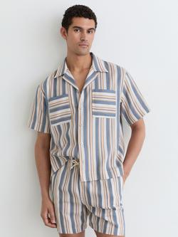 Reiss Celeste Striped Regular Fit Short Sleeve Shirt, Blue/Ecru, Blue/Ecru
